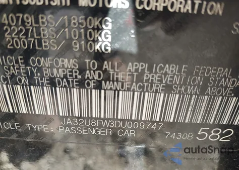 2013 Mitsubishi Lancer Gt from USA, damaged, VIN JA32U8FW3DU009747